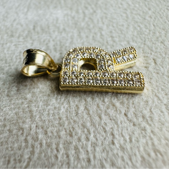 Solid 10k Gold Sparkling Pave Letter R Initial Pendant or Charm with CZ - Picture 5 of 10